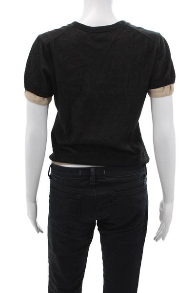 Vince Women Basic Black Crew Neck T-Shirt Short Sleeve Cotton Petites Size S