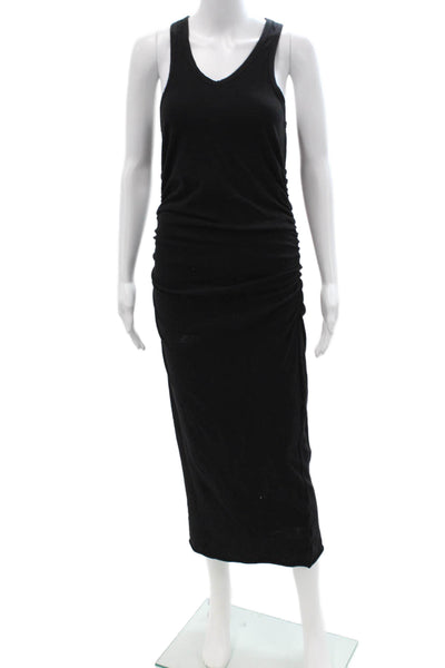 James Perse Women Black V-Neck Tank Dress Mid-Calf Sleeveless Size 1