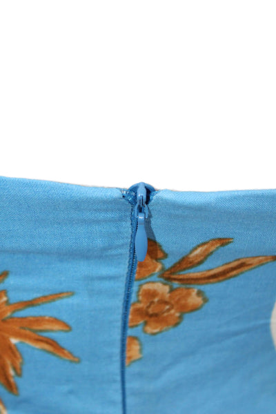 Zara Women Maxi Slip Floral Blue Dress Linen Viscose Zip Sleeveless Size XS
