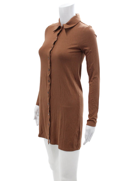 Wilfred Women Shirt Dress Brown Collared Button Long Sleeve Viscose Size XS