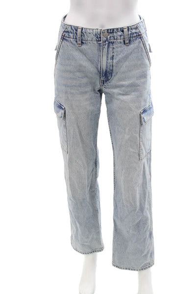 Denim Forum Unisex Straight Light Blue High Rise Button Jeans Size 23