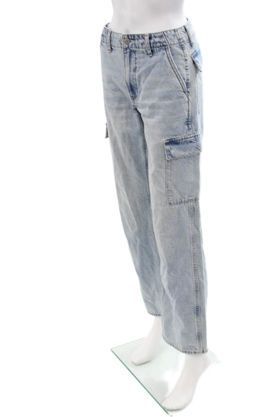 Denim Forum Unisex Straight Light Blue High Rise Button Jeans Size 23