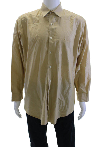 Donna Karan Signature Mens Collared Long Sleeve Button Up Beige Size 16.5 32-33