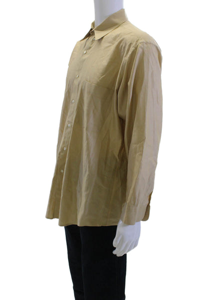 Donna Karan Signature Mens Collared Long Sleeve Button Up Beige Size 16.5 32-33