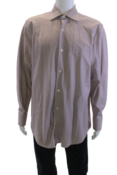 Banana Republic Mens Cotton Grid Print Button Up Shirt Red Size L