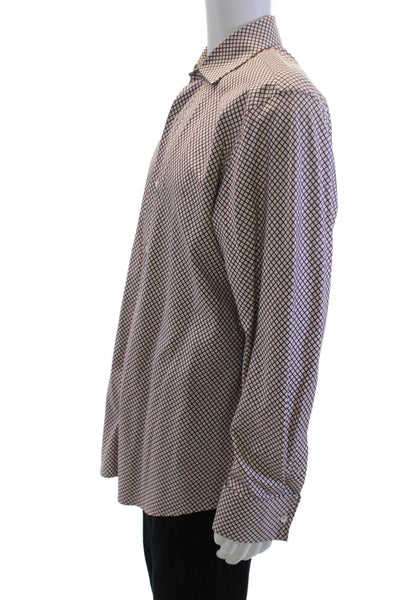 Banana Republic Mens Cotton Grid Print Button Up Shirt Red Size L