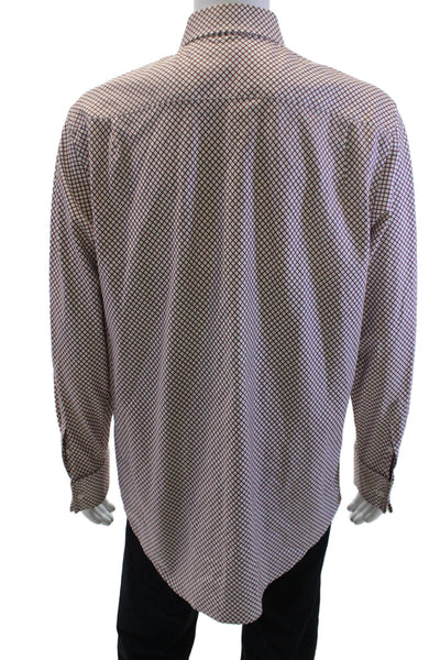 Banana Republic Mens Cotton Grid Print Button Up Shirt Red Size L
