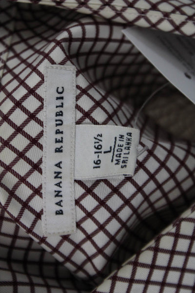Banana Republic Mens Cotton Grid Print Button Up Shirt Red Size L