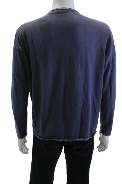 Halogen Mens Pullover Sweater Dark Blue V-Neck Geometric Long Sleeve Size L