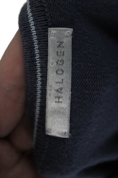 Halogen Mens Pullover Sweater Dark Blue V-Neck Geometric Long Sleeve Size L