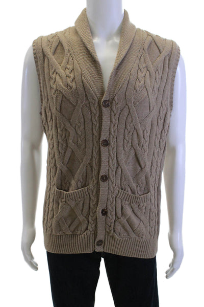 Tasso Elba Men Beige Cotton Collared Button Vest Size M