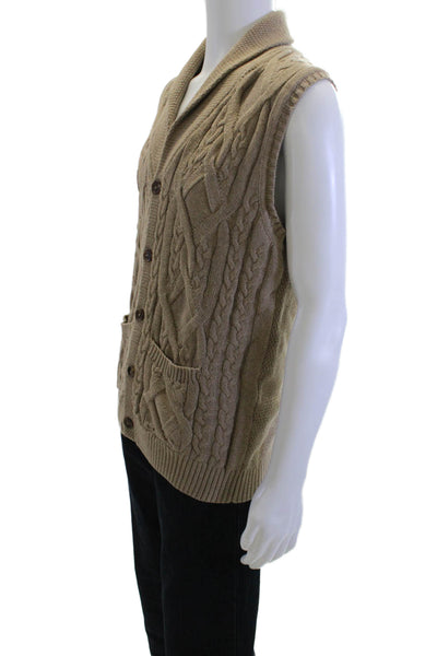 Tasso Elba Men Beige Cotton Collared Button Vest Size M