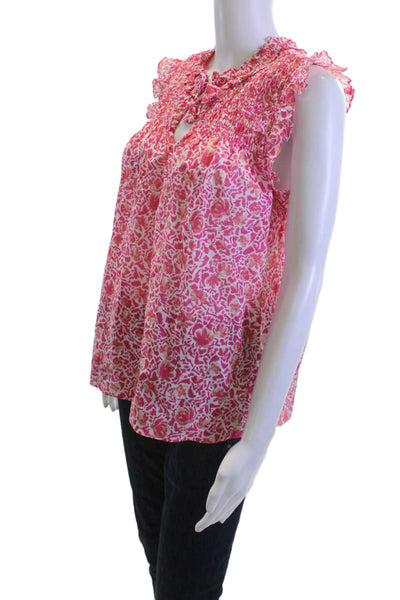 Misa Women Pink Floral 100% Cotton Bohemian Sleeveless Blouse Size L