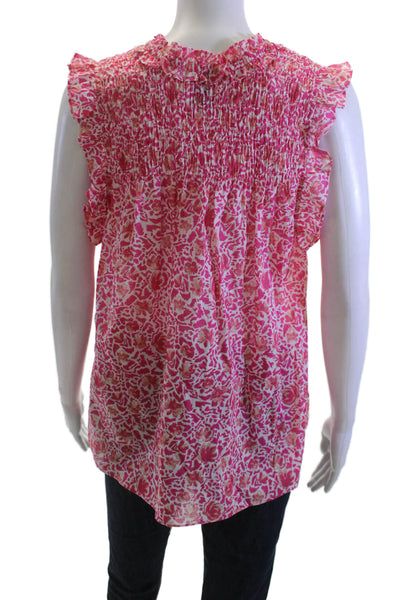 Misa Women Pink Floral 100% Cotton Bohemian Sleeveless Blouse Size L