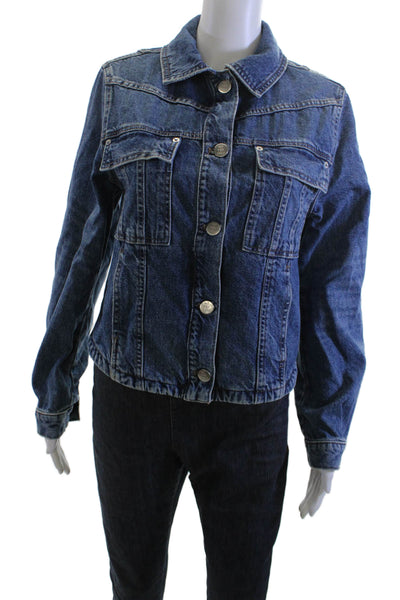 We The Free Women Dark Blue Cotton Button Long Sleeve 90s Jacket Size XS