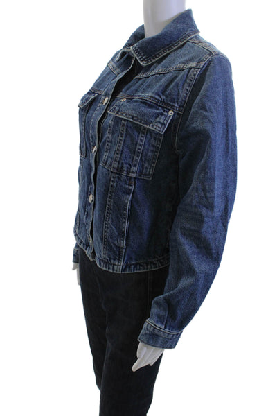 We The Free Women Dark Blue Cotton Button Long Sleeve 90s Jacket Size XS