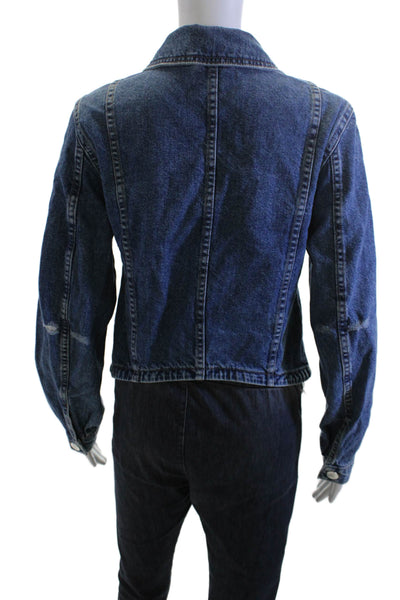 We The Free Women Dark Blue Cotton Button Long Sleeve 90s Jacket Size XS