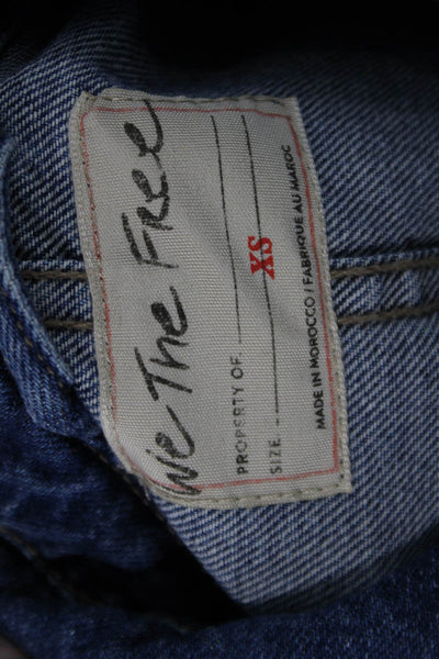 We The Free Women Dark Blue Cotton Button Long Sleeve 90s Jacket Size XS