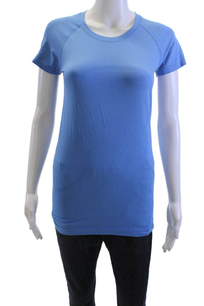 Lululemon Women Blue Basic Crew Neck Short Sleeve T-Shirt Nylon Blend Size 6