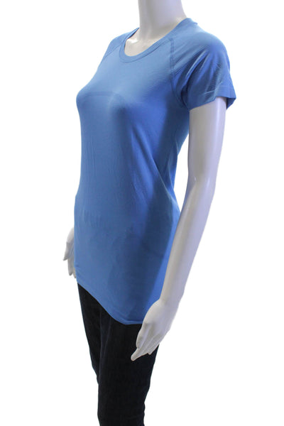 Lululemon Women Blue Basic Crew Neck Short Sleeve T-Shirt Nylon Blend Size 6