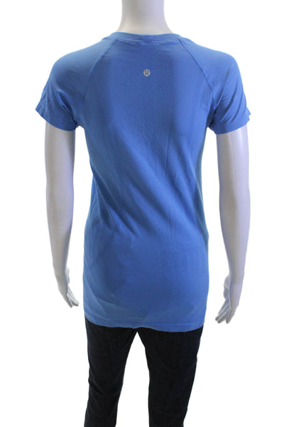Lululemon Women Blue Basic Crew Neck Short Sleeve T-Shirt Nylon Blend Size 6