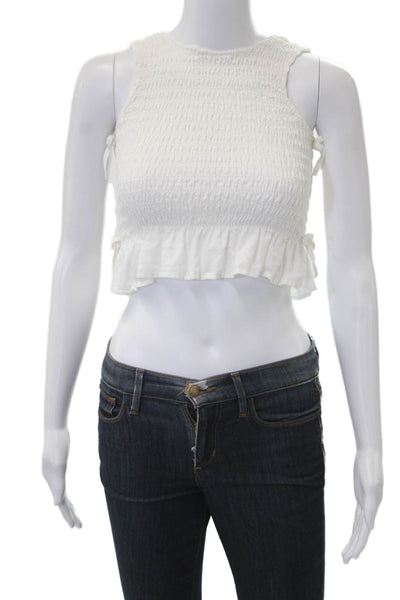 Zara Women Cropped Tank Top White High Neck Sleeveless Bohemian Size 8