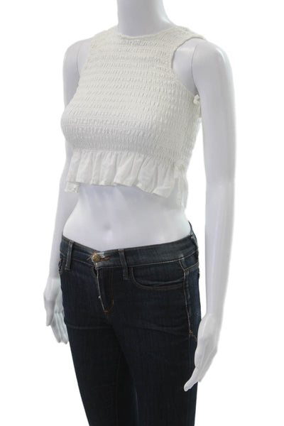 Zara Women Cropped Tank Top White High Neck Sleeveless Bohemian Size 8