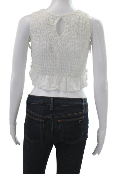 Zara Women Cropped Tank Top White High Neck Sleeveless Bohemian Size 8