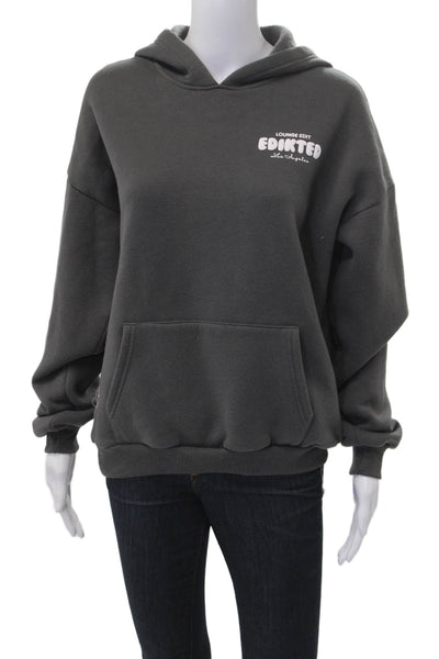 Edikted Women Pullover Hoodies Dark Gray Graphic Print Long Sleeve Size XS