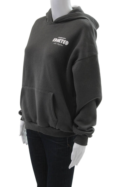 Edikted Women Pullover Hoodies Dark Gray Graphic Print Long Sleeve Size XS