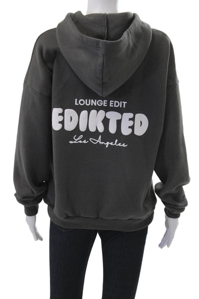 Edikted Women Pullover Hoodies Dark Gray Graphic Print Long Sleeve Size XS