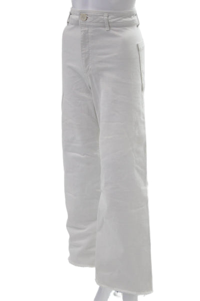 Zara Womens Cropped White Cotton Pants Button Solid 90s Spring Size M