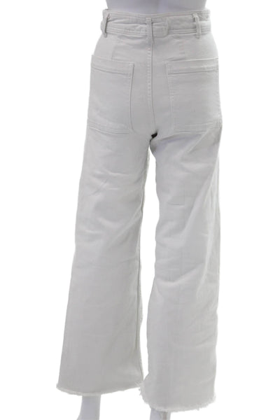 Zara Womens Cropped White Cotton Pants Button Solid 90s Spring Size M