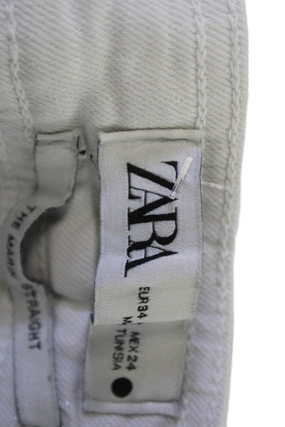 Zara Womens Cropped White Cotton Pants Button Solid 90s Spring Size M