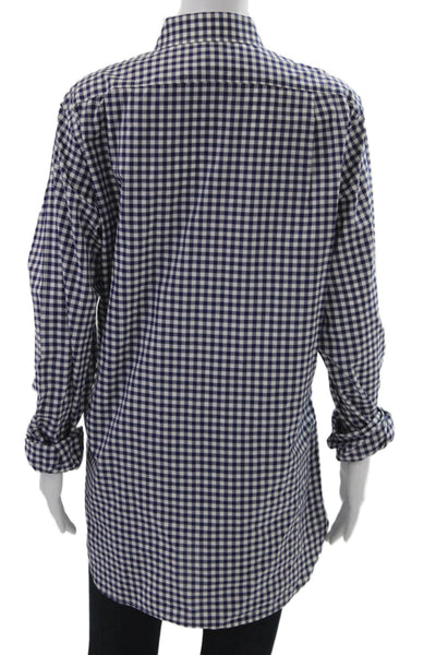 J Crew Women Tunic Button Up Blue Cotton Collared Long Sleeve Check Size M