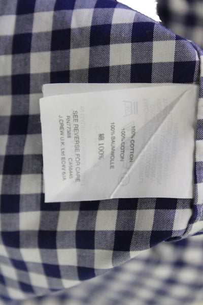 J Crew Women Tunic Button Up Blue Cotton Collared Long Sleeve Check Size M
