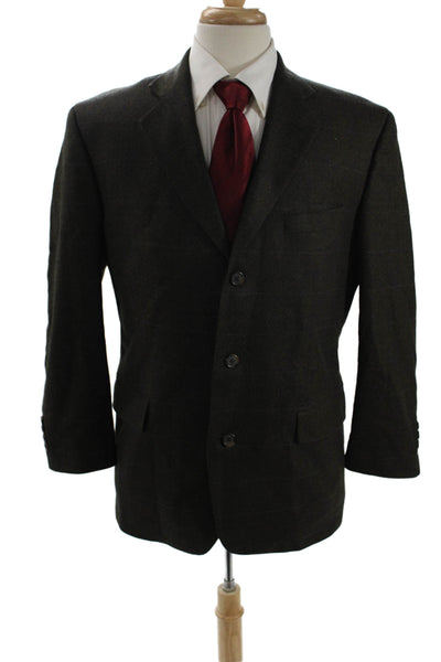 Stafford Mens Brown Check Wool-Cashmere Suit Jacket Size 40