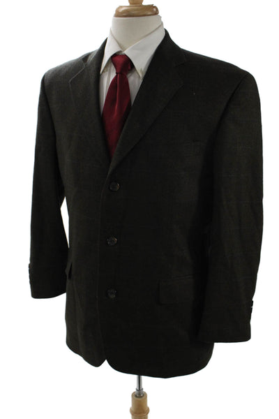 Stafford Mens Brown Check Wool-Cashmere Suit Jacket Size 40