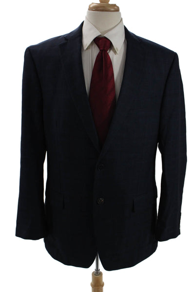 Calvin Klein Men Dark Blue Plaid Wool Suit Jacket Button Collared Size 42