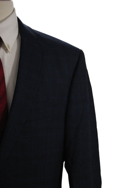 Calvin Klein Men Dark Blue Plaid Wool Suit Jacket Button Collared Size 42