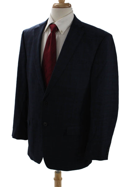 Calvin Klein Men Dark Blue Plaid Wool Suit Jacket Button Collared Size 42