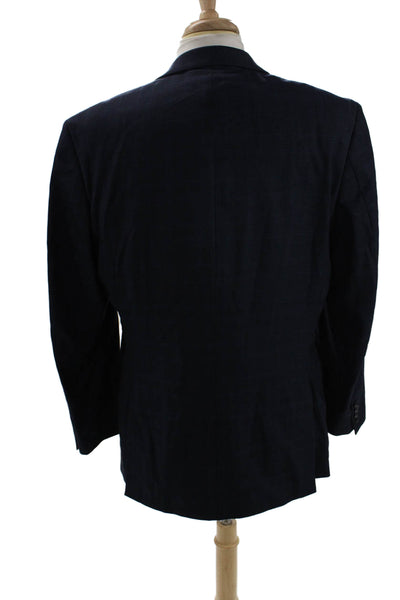 Calvin Klein Men Dark Blue Plaid Wool Suit Jacket Button Collared Size 42