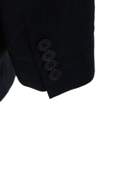 Calvin Klein Men Dark Blue Plaid Wool Suit Jacket Button Collared Size 42
