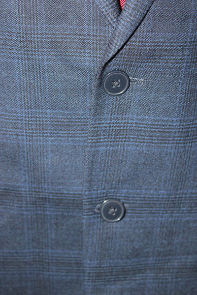 Calvin Klein Men Dark Blue Plaid Wool Suit Jacket Button Collared Size 42