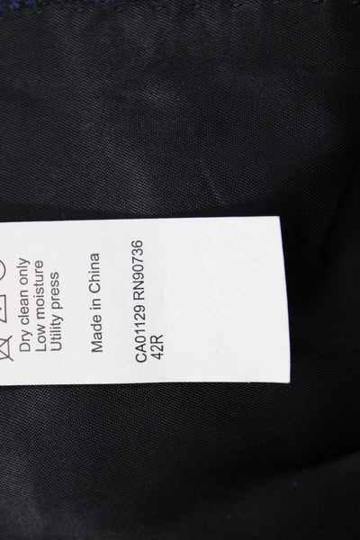 Calvin Klein Men Dark Blue Plaid Wool Suit Jacket Button Collared Size 42