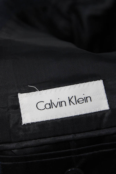 Calvin Klein Men Dark Blue Plaid Wool Suit Jacket Button Collared Size 42