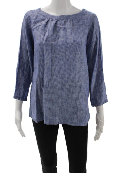 Barneys New York Women Polka Dot Linen Tunic Button Blue 3/4 Sleeve Size 44