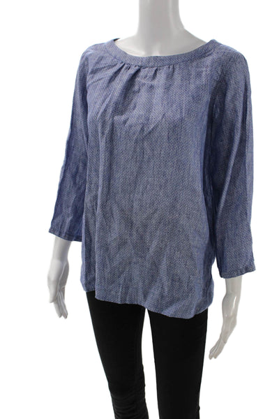 Barneys New York Women Polka Dot Linen Tunic Button Blue 3/4 Sleeve Size 44