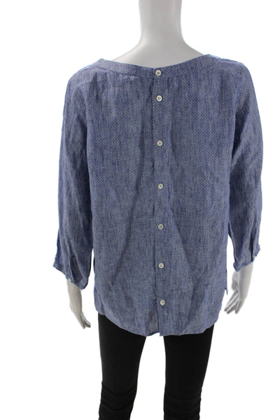 Barneys New York Women Polka Dot Linen Tunic Button Blue 3/4 Sleeve Size 44