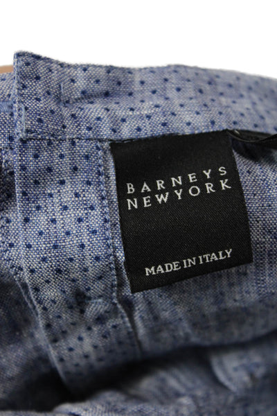 Barneys New York Women Polka Dot Linen Tunic Button Blue 3/4 Sleeve Size 44